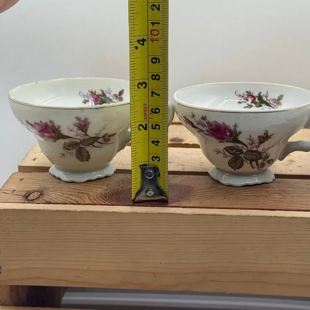 Vintage Pink Rose Fine Porcelain Teacup and Saucer Set –Trio Duo Pair (Set of 3)